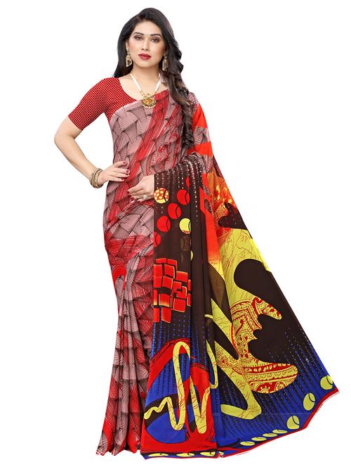 abstract printed saree with blouse - 17299219 - Very Small Image - 1