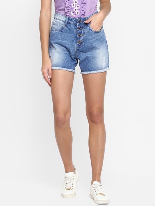 frayed hem denim shorts - 17299260 - Very Small Image - 1