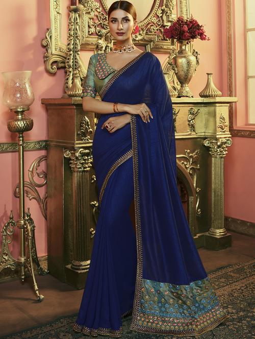 navy blue embroidered saree - 17299615 - Very Small Image - 1
