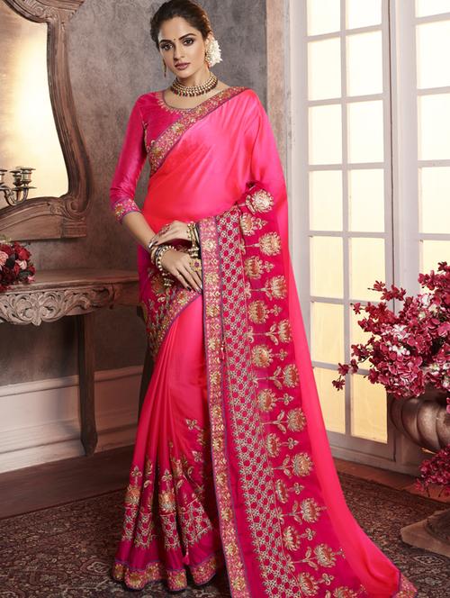 magenta art silk embroidered saree with blouse - 17299630 - Very Small Image - 1