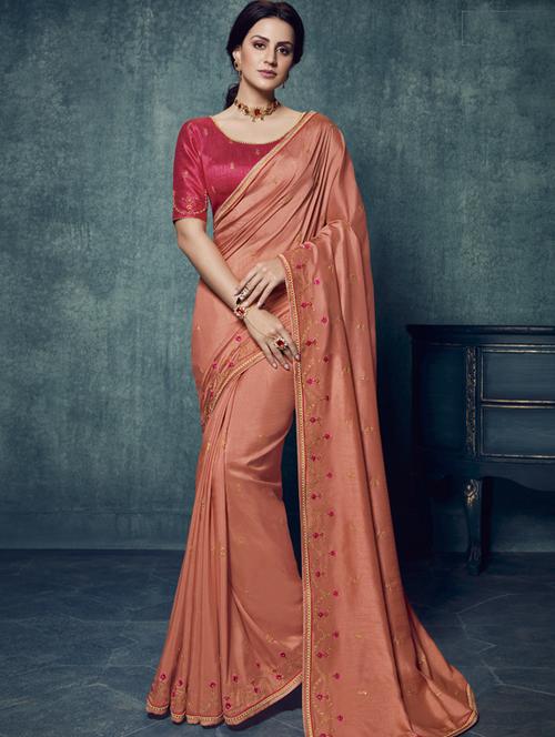 solid embroidered saree with blouse - 17299633 - Very Small Image - 1