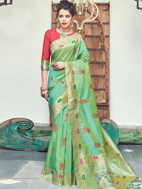 floral embroidered saree with blouse - 17299645 - Very Small Image - 1