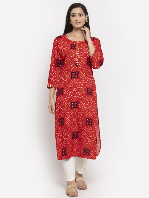 bandhani print straight kurta - 17299711 - Very Small Image - 1