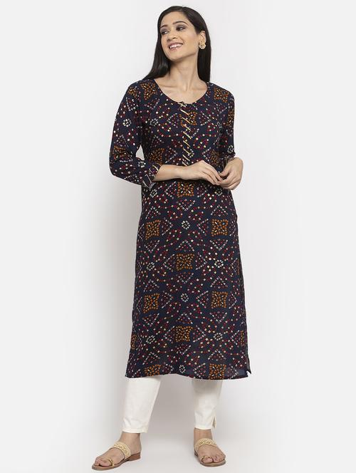 bandhani print straight kurta - 17299712 - Very Small Image - 1