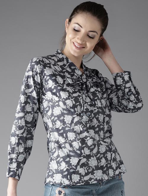tie up neck floral top - 17299740 - Very Small Image - 1