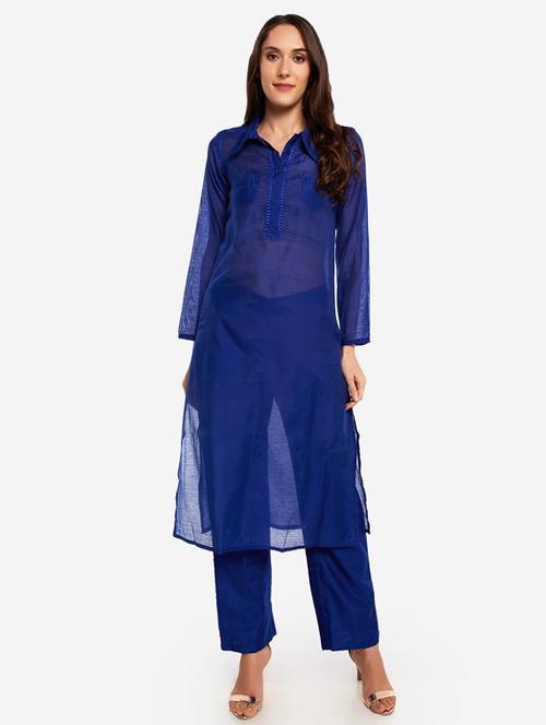 solid kurta pant set - 17300518 - Very Small Image - 1