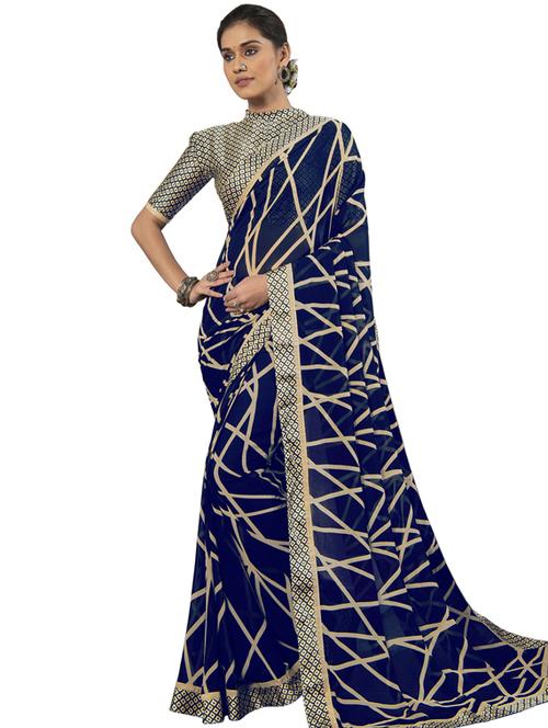 navy georgette printed saree - 17300552 - Very Small Image - 1