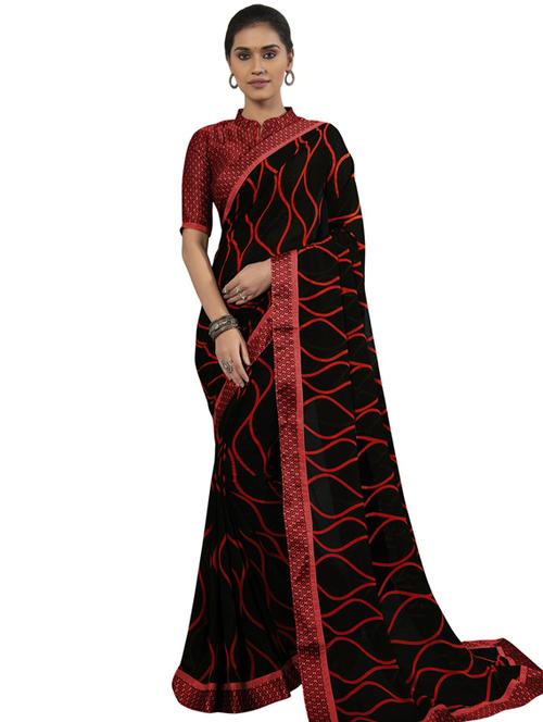 abstract printed saree with blouse - 17300557 - Very Small Image - 1