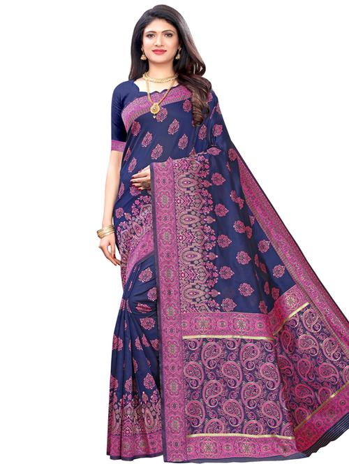 self design banarasi saree with blouse - 17300560 - Very Small Image - 1