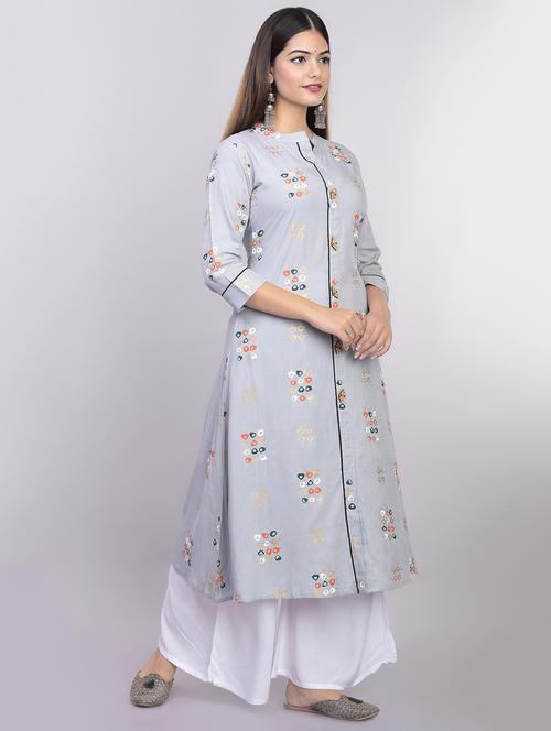gold print a-line kurta - 17300613 - Very Small Image - 1