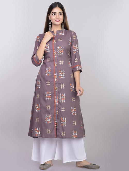 gold print a-line kurta - 17300614 - Very Small Image - 1