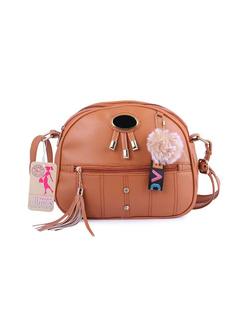 tan leatherette (pu) sling bag - 17324151 - Very Small Image - 1