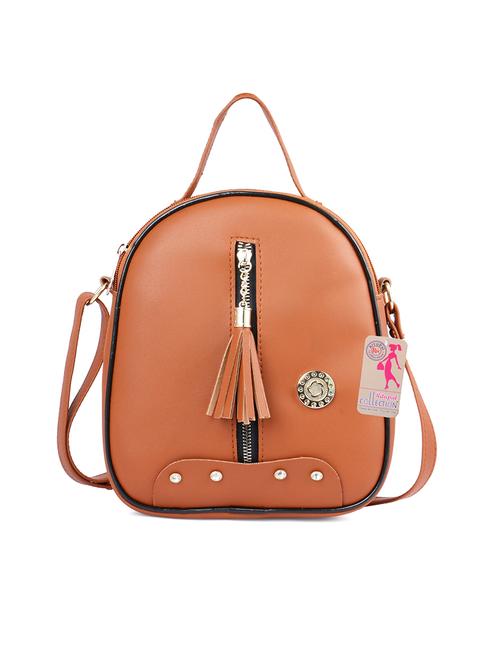 tan leatherette (pu) sling bag - 17324154 - Very Small Image - 1