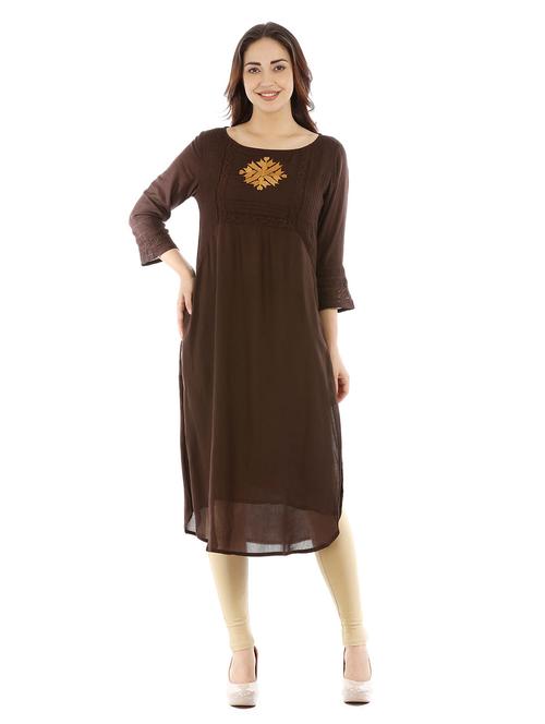yoke embroidered straight kurta - 17324187 - Very Small Image - 1