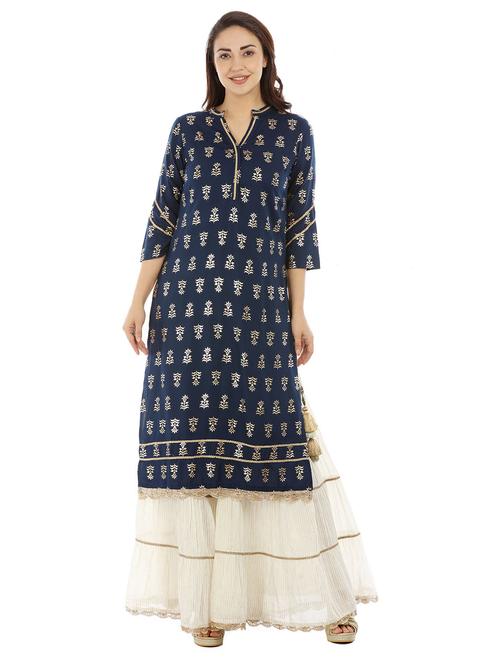 foil print straight kurta - 17324197 - Very Small Image - 1