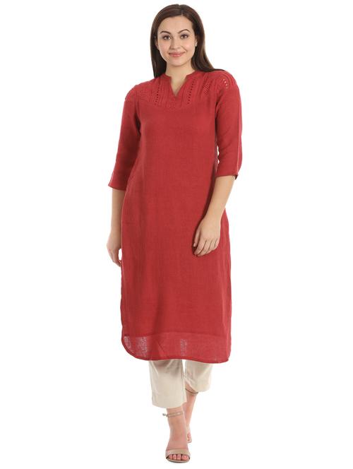 cutwork solid straight kurta - 17324198 - Very Small Image - 1
