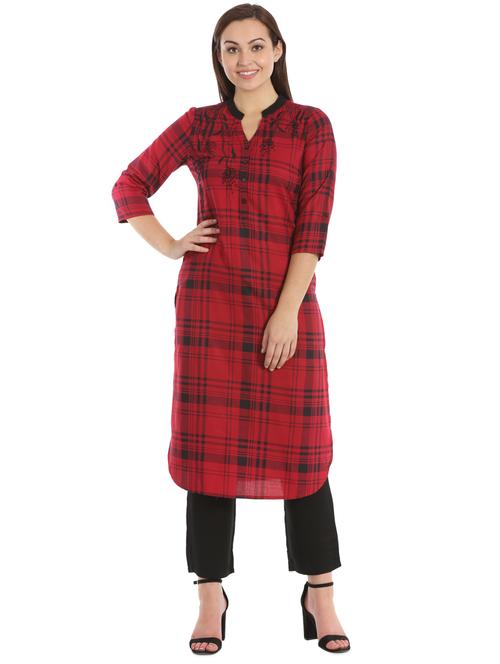 checkered straight kurta - 17324201 - Very Small Image - 1