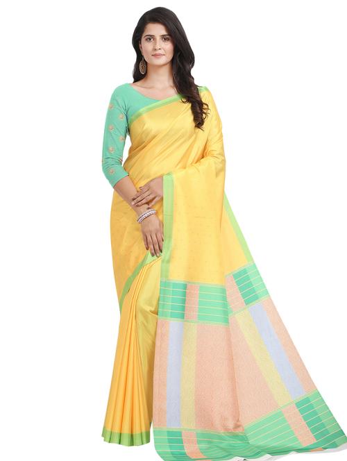 solid plain saree with blouse - 17324203 - Very Small Image - 1