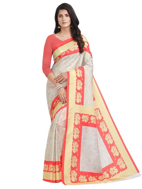 floral printed saree with blouse - 17324221 - Very Small Image - 1