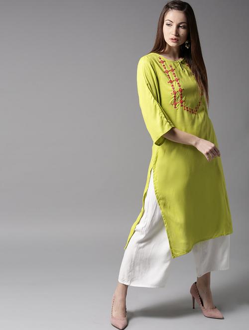 yoke embroidered straight kurta - 17324435 - Very Small Image - 1