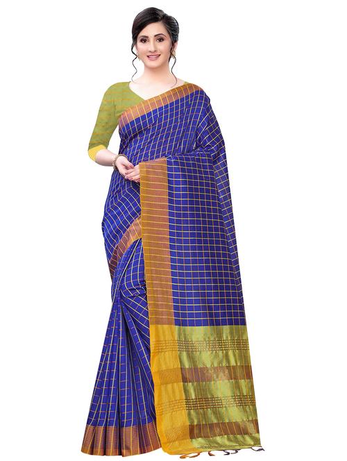 checkered bordered saree with blouse - 17324600 - Very Small Image - 1