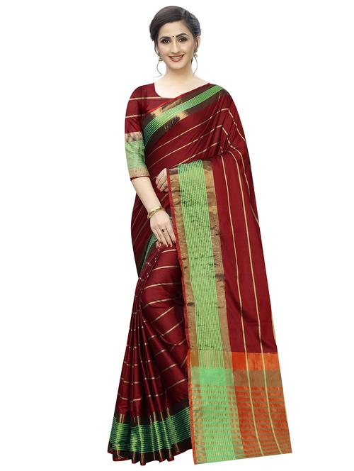striped woven saree with blouse - 17324607 - Very Small Image - 1