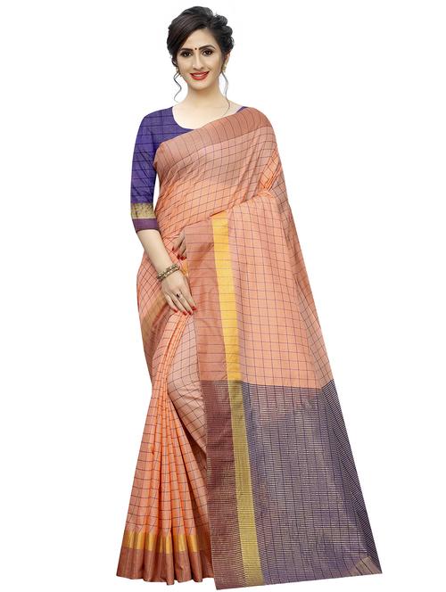 checkered bordered saree with blouse - 17324612 - Very Small Image - 1