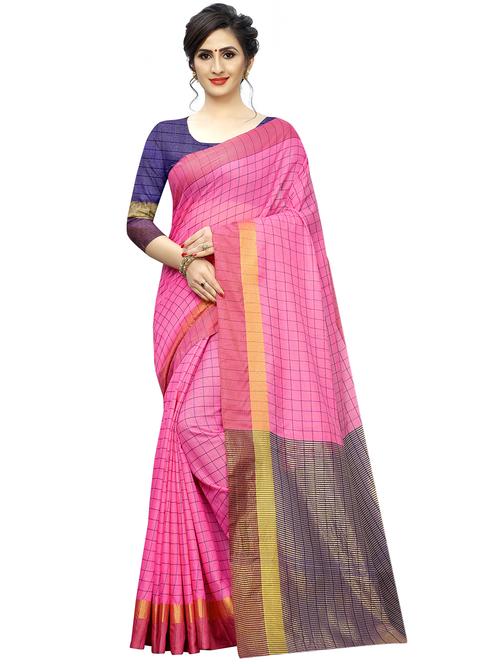 checkered bordered saree with blouse - 17324613 - Very Small Image - 1