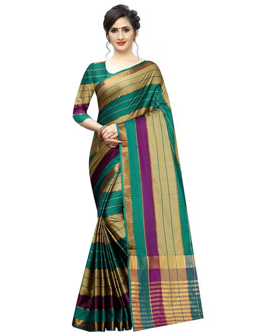 solid bordered saree with blouse - 17324628 - Very Small Image - 1