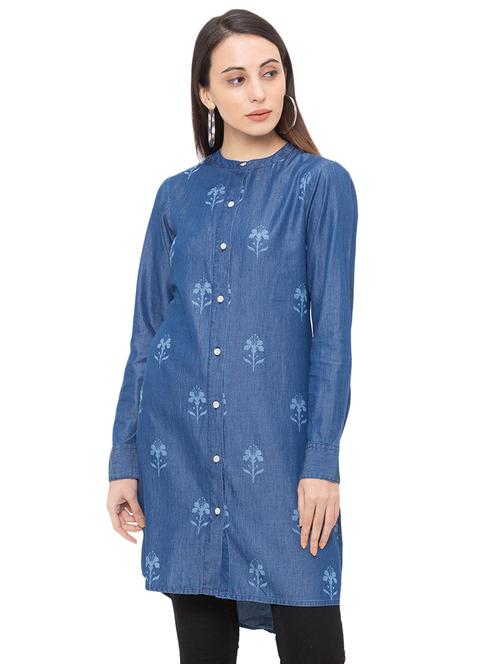 mandarin neck floral tunic - 17324748 - Very Small Image - 1
