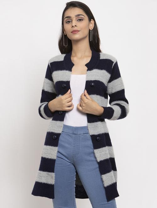 striped acrylic wool blend cardigan - 17325006 - Very Small Image - 1
