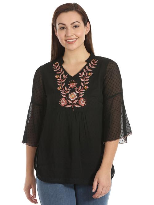 embroidered dobby top - 17325302 - Very Small Image - 1