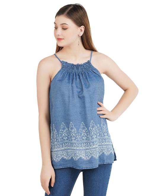 halter neck denim top - 17325371 - Very Small Image - 1
