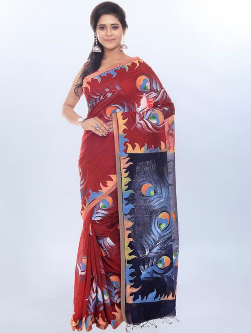 contrast handloom saree with blouse - 17326502 - Very Small Image - 1
