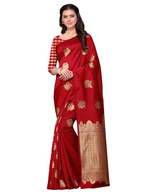 floral jacquard work woven saree with blouse - 17326737 - Very Small Image - 1