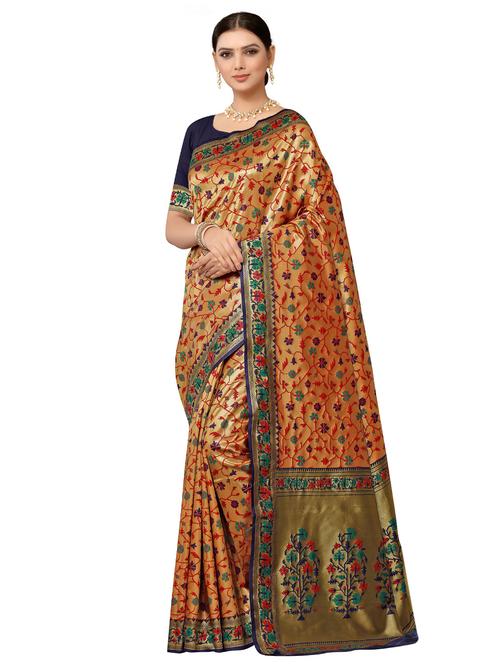 floral jacquard work woven saree with blouse - 17326740 - Very Small Image - 1