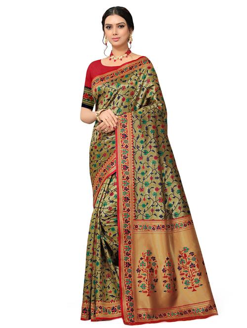 floral jacquard work woven saree - 17326745 - Very Small Image - 1