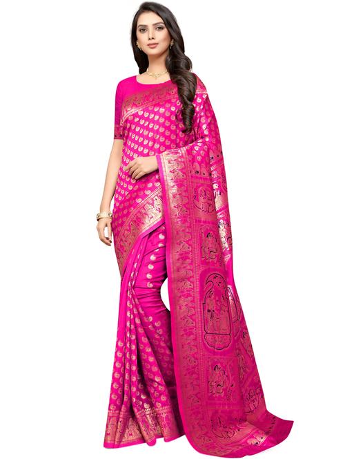 contrast bordered woven saree with blouse - 17326766 - Very Small Image - 1