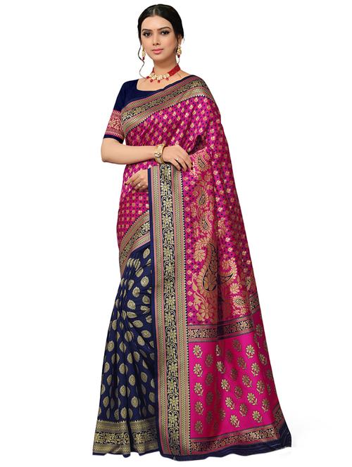 half & half woven saree with blouse - 17326796 - Very Small Image - 1