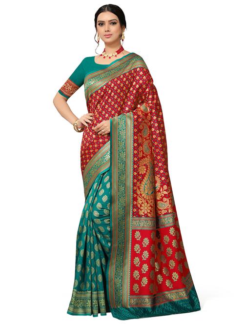 half & half woven saree with blouse - 17326797 - Very Small Image - 1