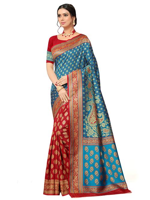 half & half woven saree with blouse - 17326798 - Very Small Image - 1
