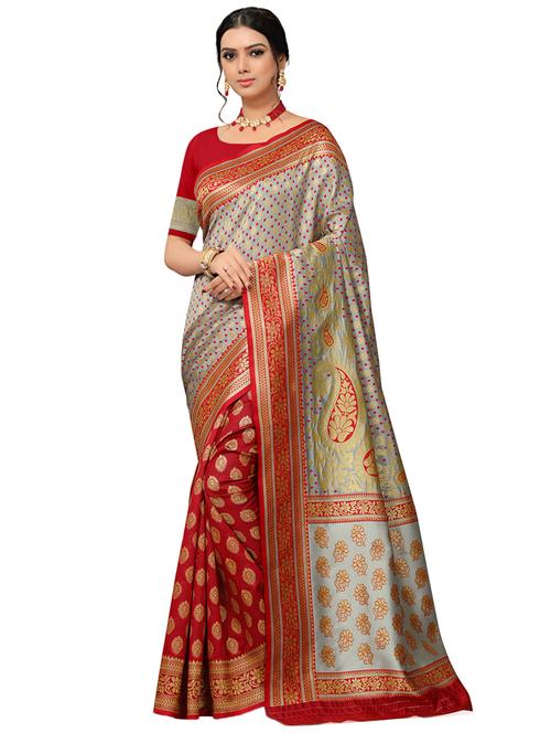half & half woven saree with blouse - 17326799 - Very Small Image - 1