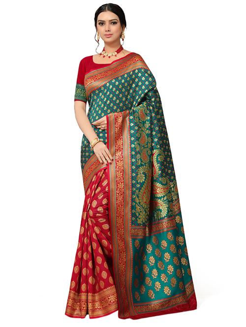 half & half woven saree with blouse - 17326800 - Very Small Image - 1