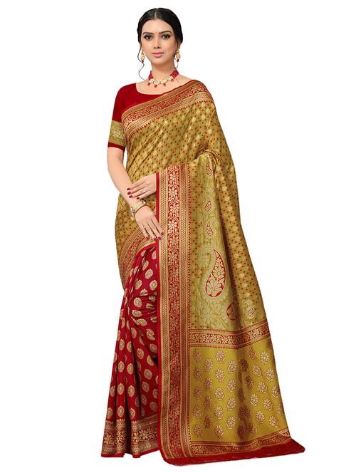 half & half woven saree with blouse - 17326801 - Very Small Image - 1