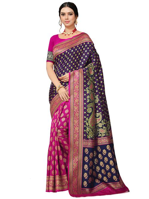 half & half woven saree with blouse - 17326802 - Very Small Image - 1