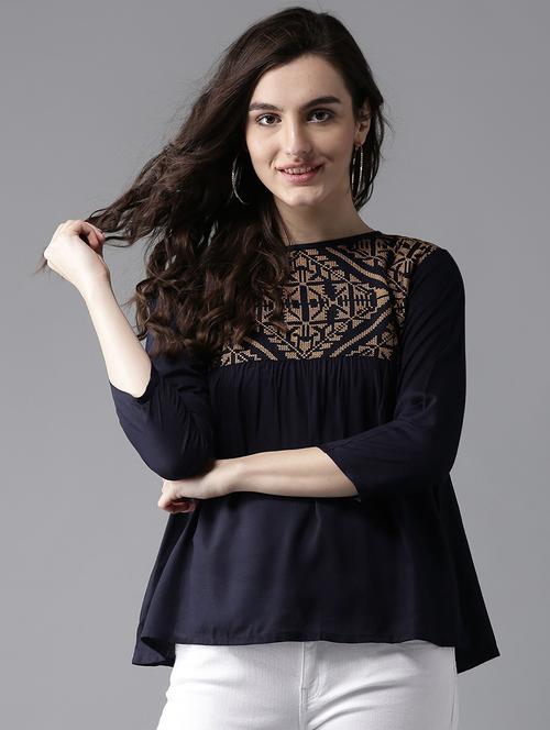embroidered panel a-line top - 17326884 - Very Small Image - 1
