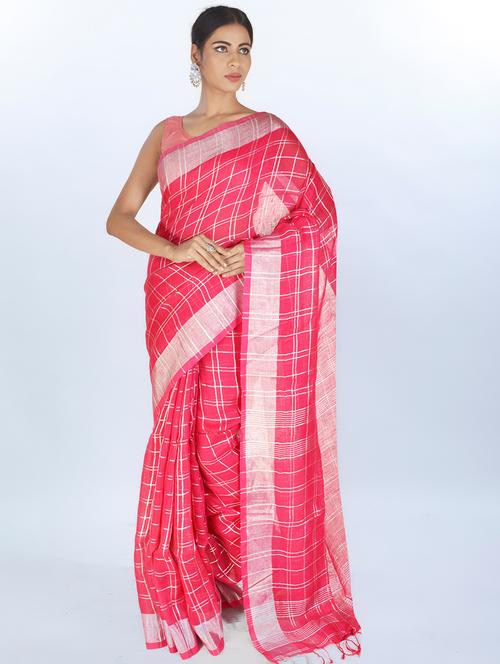 checkered handloom saree with blouse - 17327346 - Very Small Image - 1