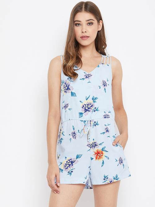 drawstring waist floral romper - 17327348 - Very Small Image - 1