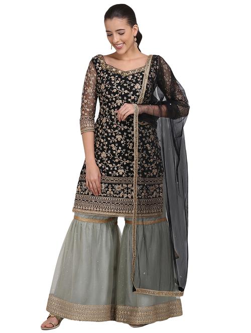 embroidered semi-stitched sharara suit - 17327379 - Very Small Image - 1