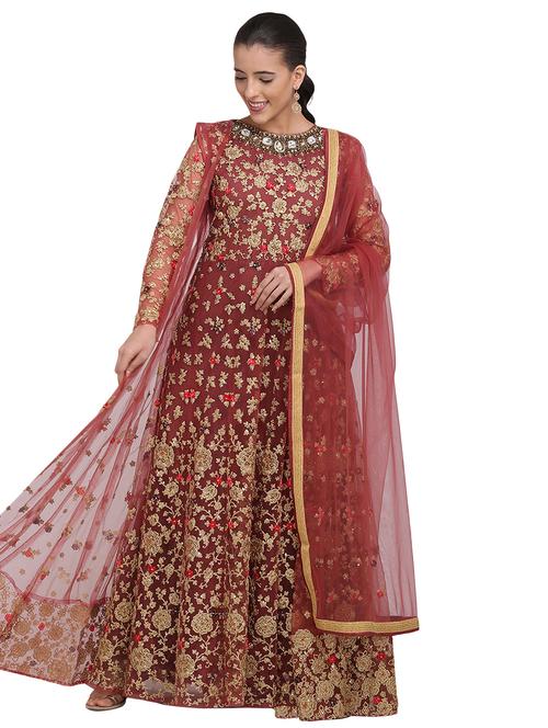 embroidered anarkali semi-stitched suit - 17327386 - Very Small Image - 1